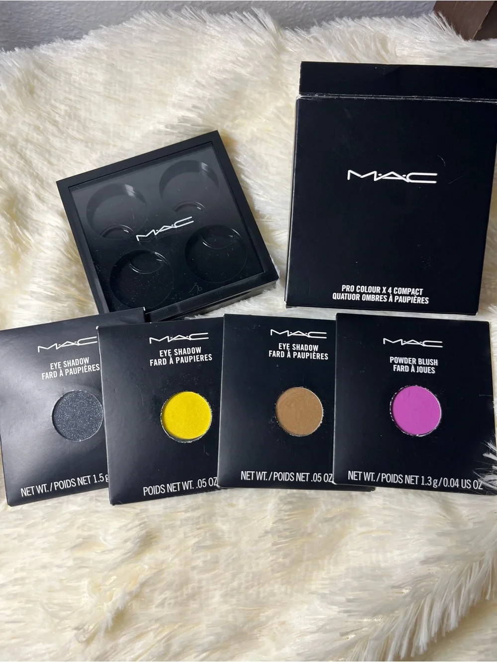 MAC Cosmetics Single Eyeshadows & Blush in Yellow, Purple, Silver, Brown